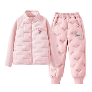 迪士尼女童羽绒服套装冬季加绒保暖两件套2025新款加厚儿童羽绒裤