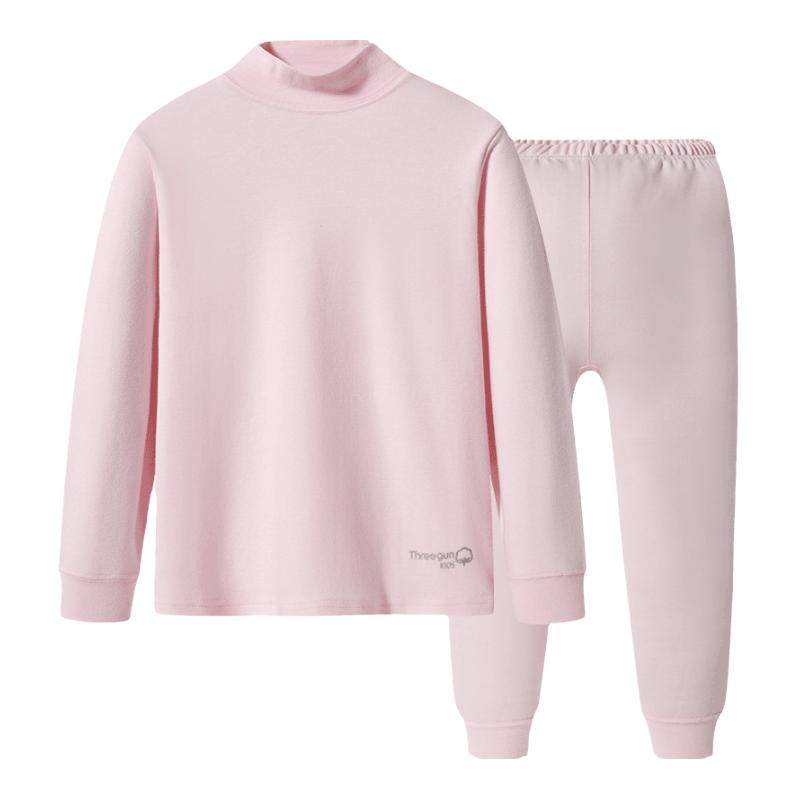 三枪中大童中领纯色棉秋衣秋裤素色打底全优棉男女童学生内衣套装