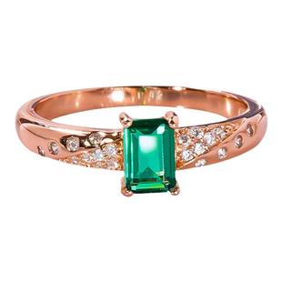 纯18K玫瑰金进口D色莫桑石方糖祖母绿戒指简约AU750镶嵌食指指环