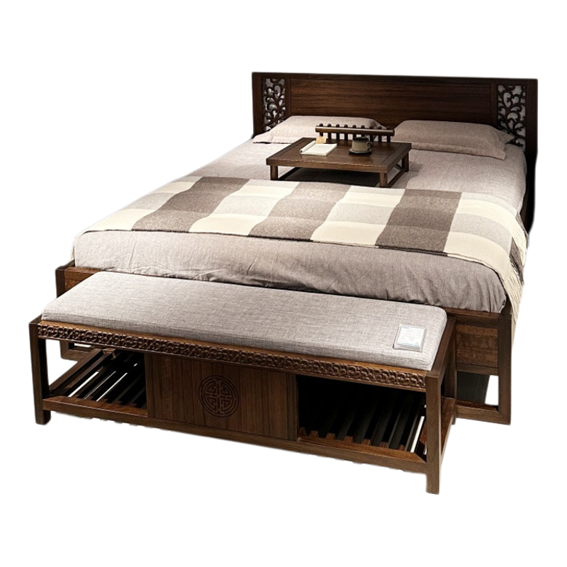 新中式双人床主卧黑檀家具爱里古夷苏木1.8米婚床君合宋檀风格床