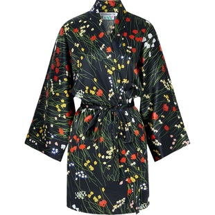 【38焕新周】BERNADETTE 夏季女配腰带长袖印花弹力丝缎长袍