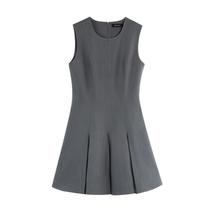 NEVA HU黑色无袖背心连衣裙吊带裙女短款高级感显瘦a字百褶裙子