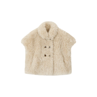 翻领仿羊羔毛皮毛一体环保皮草马甲女小斗篷毛毛外套短上衣坎肩