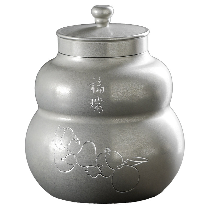 斑锡龙锡罐福瑞茶仓葫芦形默灰