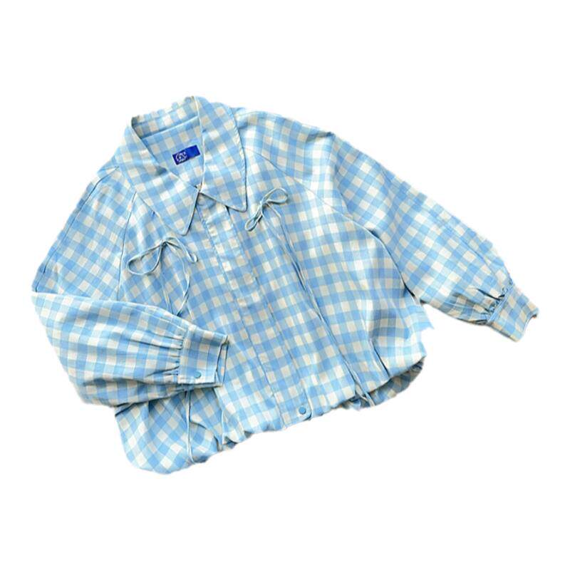 NOPMOB 干净蓝白格子 文艺复古网球棒球服运动服宽松套装外套新款