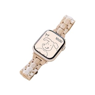 适用iwatch手表S10新款细腰三珠树脂S11表带苹果S9女生iwatch腕带SE夏天8时尚个性智能配件42mm运动5可爱创意