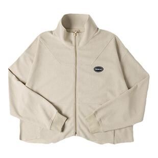 马登美式立翻领华夫格卫衣运动工装薄t恤针织外套开衫上衣女士春