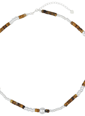 s925纯银圆珠项链女彩石锁骨颈链