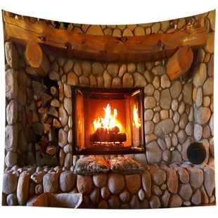 壁炉背景布客厅卧室墙面装饰直播火炉挂毯宿舍民宿房间布置挂画布