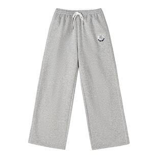 笛莎青少年女孩百搭加绒卫裤2025冬季新款慵懒风宽松阔腿运动裤子