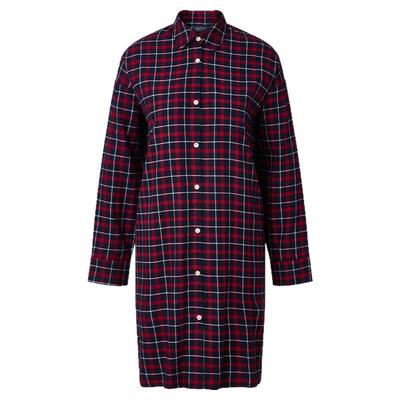 Lexington法兰绒蓝红格纹睡裙女士长袖连衣裙可外穿家居服中长款