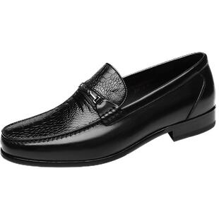 金利来男鞋秋季休闲套脚鸵鸟皮牛皮正装皮鞋男士商务乐福鞋一脚蹬