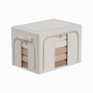 66升三开门侧面开口收纳箱加厚布艺水洗折叠粗钢架衣物被子百纳箱