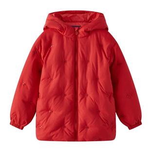 POLOWALK童装羽绒服女童外套秋冬连帽保暖新年红色中长款羽绒服