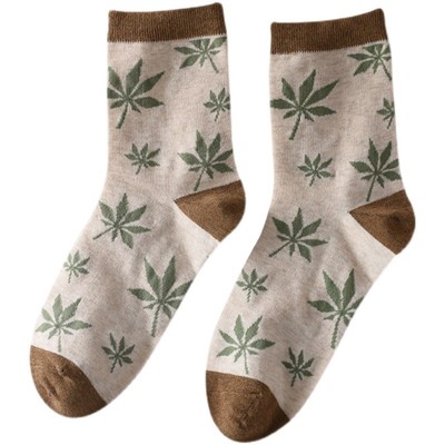 绿色袜子女中筒袜秋冬