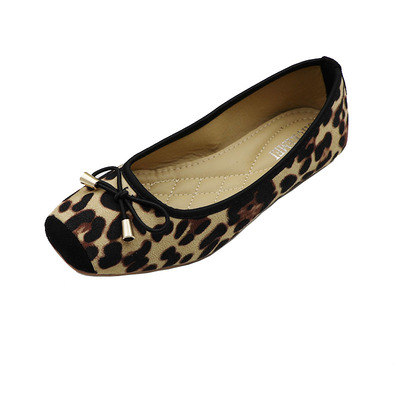 韩国chicins秋冬平底豹纹方头鞋