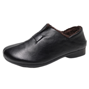 42码女鞋冬季加绒棉鞋真皮妈妈鞋软底复古单鞋春秋平底中老年皮鞋