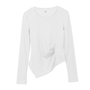 白色圆领加绒打底衫女2025新款冬季保暖不规则下摆洋气内搭长袖