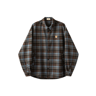 威廉福克斯冬季法兰绒格纹摇粒绒保暖加厚外穿长袖衬衫夹克外套男