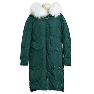 大毛领宽松白鸭绒羽绒服女长款过膝加厚不规则口袋2025冬装新款