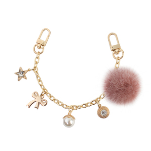 美物平方/珍珠链条款包包挂件双扣头五金水貂毛球钥匙扣装饰链条