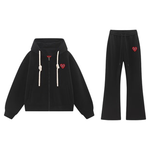 查尔斯桃心连帽卫衣男女款秋冬季重磅运动开衫外套休闲卫裤一套装