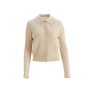 OBEG欧碧倩设计感假两件羊毛针织衫温柔钉珠开衫毛衣女冬10484152