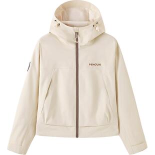 企鹅游麟冲锋衣女短款外套2026春季户外防风防泼水夹克连帽外套男