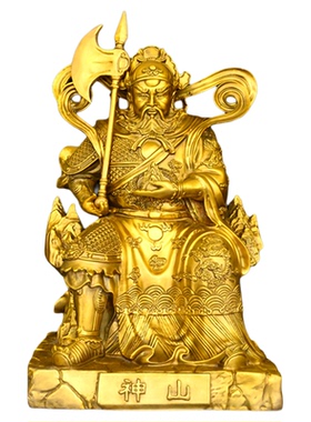 纯黄铜山神铜像摆件室内寺庙