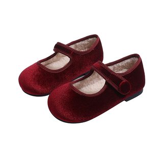 韩版加绒女童鞋2025秋冬季丝绒洋气宝宝公主鞋玛丽珍国风儿童棉鞋
