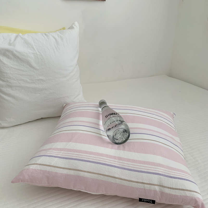 彩色条纹淡黄色纯色全棉抱枕套色织水洗棉纯棉方枕套50*50靠枕套