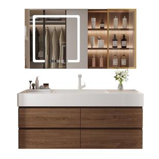 四季沐歌中古风浴室柜组合岩板陶瓷盆卫生间洗手脸洗漱台盆柜组合