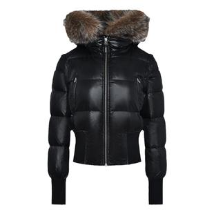 易梦玲同款黑色可拆卸毛领连帽短款羽绒服女2025冬季修身保暖外套