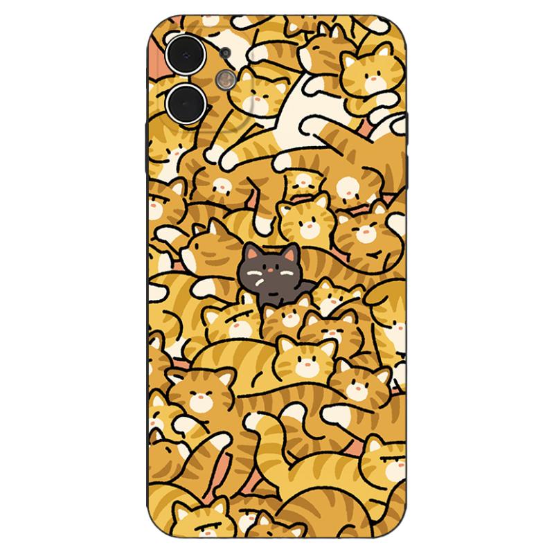 可爱猫咪手绘插画萌系手机壳适用iPhone16硅胶苹果15ProMax全包华为OPPO小米14/12/13玻璃VIVO安卓保护壳