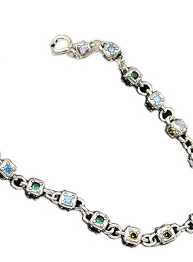 925纯银彩色锆石彩虹骰子手链女