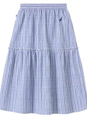 NAUTICA/诺帝卡童装女童半身裙夏季新款女孩条纹伞裙长裙儿童裙子