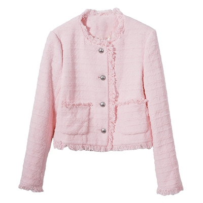 SNSR/圣妮思千金风女春秋款法式小香风名媛粗花百搭毛妮长袖外套