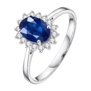 ILCO尤珂「经典戴妃款」18K金天然蓝宝石戒指钻石彩宝红宝石女戒