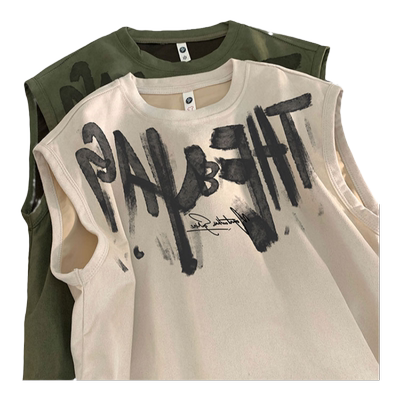 美式街头涂鸦麂皮绒背心