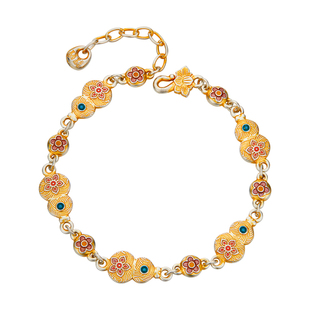 顺钦银楼S9999足银福络昭华手镯手链女新中式珐琅彩轻奢纯银手饰