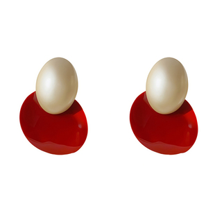 2026新款爆款女士红色珍珠耳环女高级感气质轻奢设计港风复古耳钉