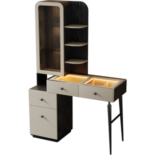 梳妆台书桌一体梳妆台2024新款轻奢卧室实木伸缩二合一化妆桌书架
