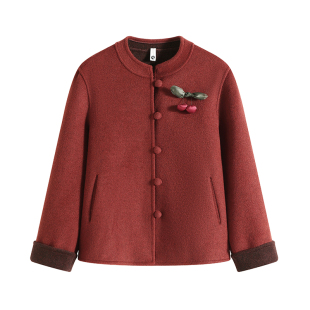 新中式妈妈春装双面呢外套2026新款时尚中老年女春秋短款毛呢大衣