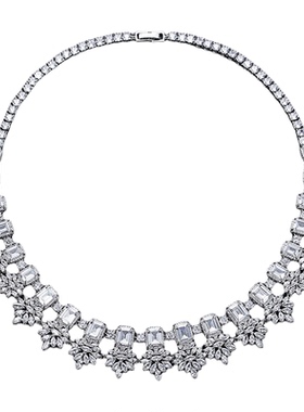 法式复古新娘多层满钻花朵项链