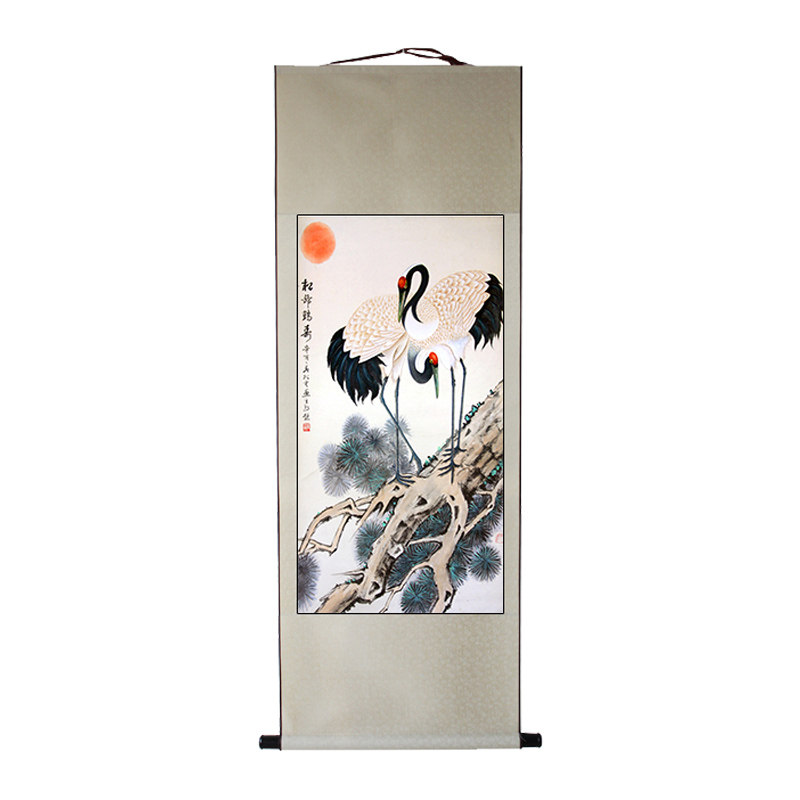 松鹤延年挂画名人字画卷轴画挂轴