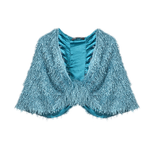 亮丝流苏披肩斗篷秋冬小仙女超短小外套外搭上衣仿水貂绒小坎肩潮