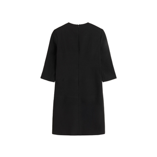 Aquascutum/雅格狮丹秋冬新品女士时尚圆领七分袖黑色连衣裙气质