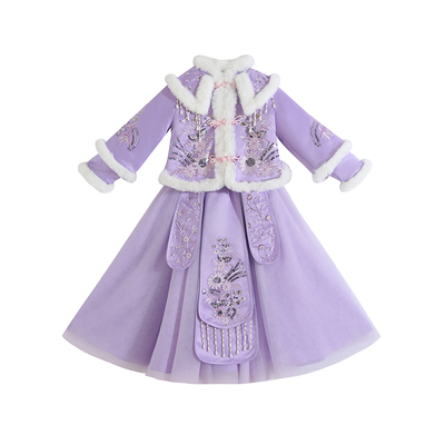 女童加厚冬季汉服唐装新年套装