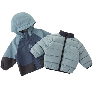 儿童羽绒服冬季三合一冲锋外套男童女童保暖白鸭绒红色宝宝新年服