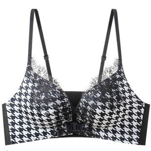 前扣性感美背内衣女小胸聚拢显大防下垂粉底液文胸罩千岛格75A80B